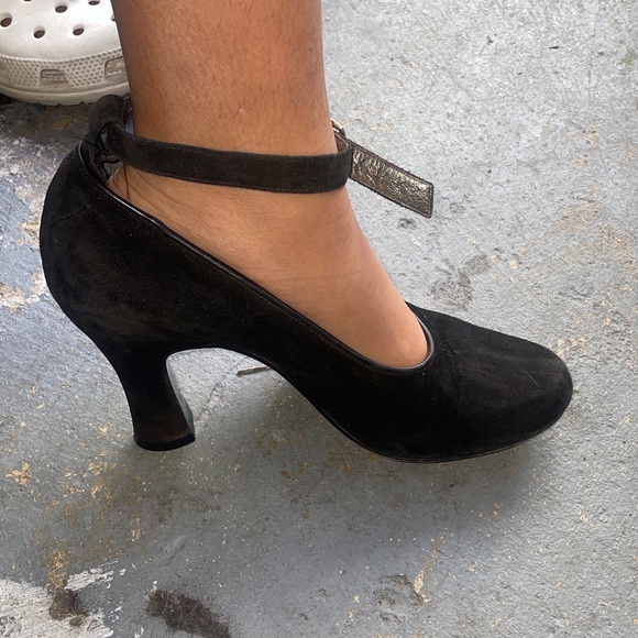 Peter Fox black leather and suede Mary Jane heel with ankle closure 8.5 US - Picture 3 of 7